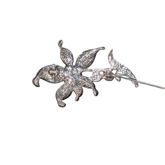 Rhinestone Pearl Floral Silver Tone Brooch Pin Manly Vintage - Picture 2 of 7